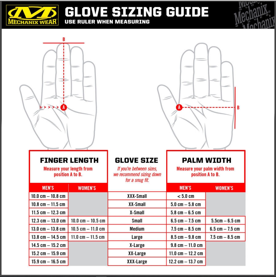 Mechanix Glove Sizing